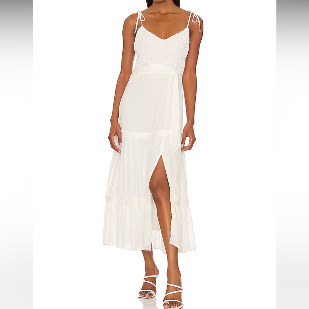 Paige Inesa White Crinkle Ruffle Midi Dress | Nwt | Size L